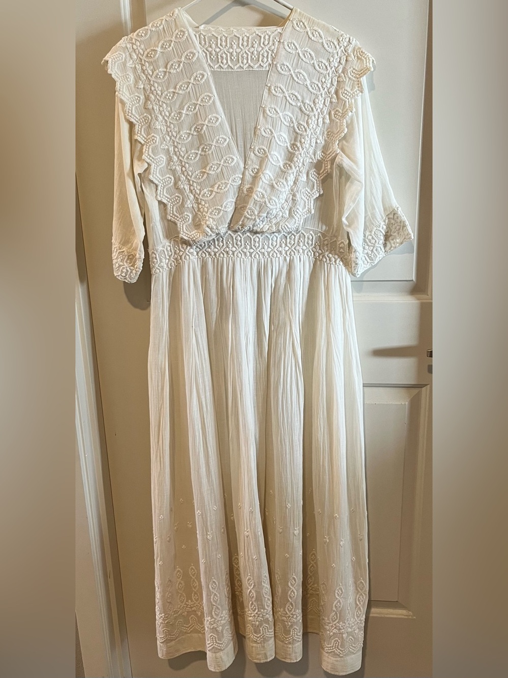 Hand Made Victorian Tea Dress Embroidered Cotton Dress handmade Art  Lace Trim
